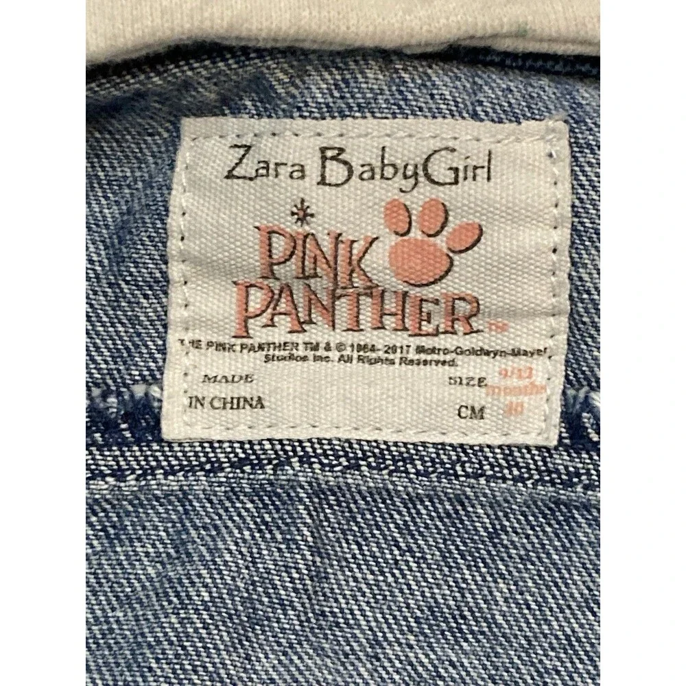 Zara Baby Girl x Pink Panther Terry Hood Love Denim Jacket 9-12m